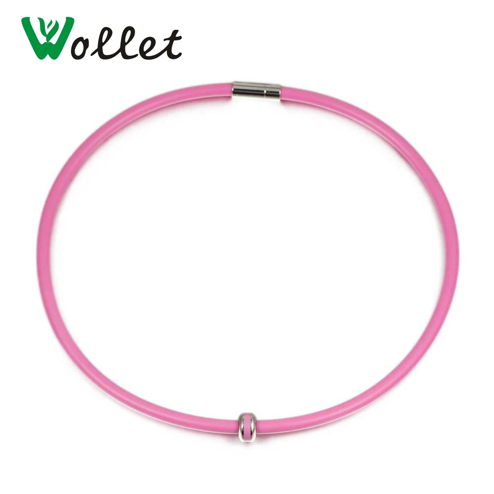 

Wollet Jewelry 48cm Magnetic Buckle Pink Gray Silicone Necklace Pendant for Women Men Stainless Steel Magnet Health Care