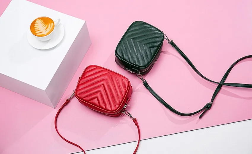KUJING Women's Handbags Quality PU Women's Fashion Small Square Bag Luxury Striped Women Shoulder Messenger Bag Hot Women's Bag