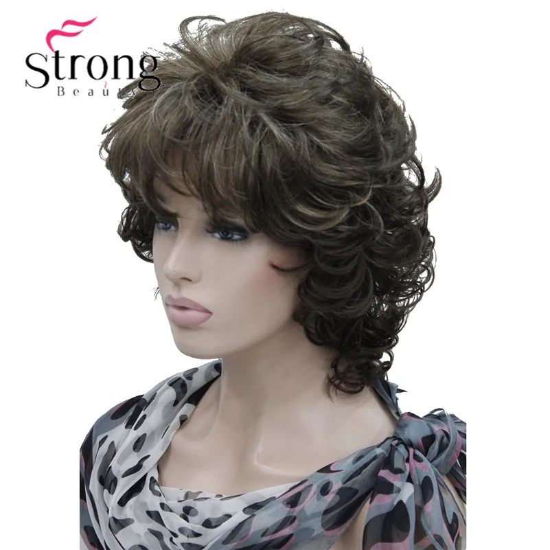 StrongBeauty короткий Мягкий Лохматый слоистый блонд микс полный синтетический парик вьющиеся женские парики