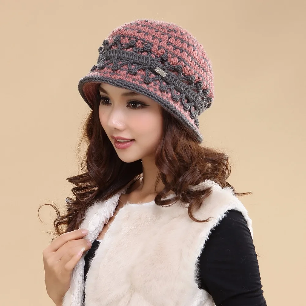 Женская шерстяная шапка Charles Perra зимняя плотная двухслойная теплая вязаная