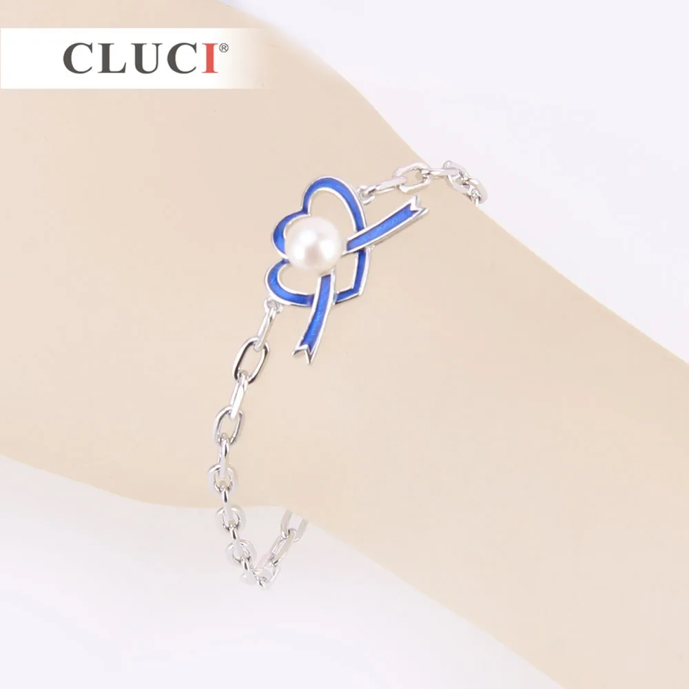 CLUCI 925 sterling silver Autism Awareness Adjustable Bracelet Accessary to match pearl Ribbon Awarenes Caring And Love SB067SB | Украшения