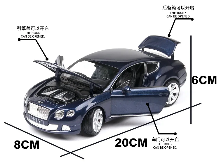 Литая под давлением модель автомобиля Benly GT W12 1:24 из металлического сплава моделирование откатные автомобили огни Игрушки транспортные средства для детей Подарки для детей