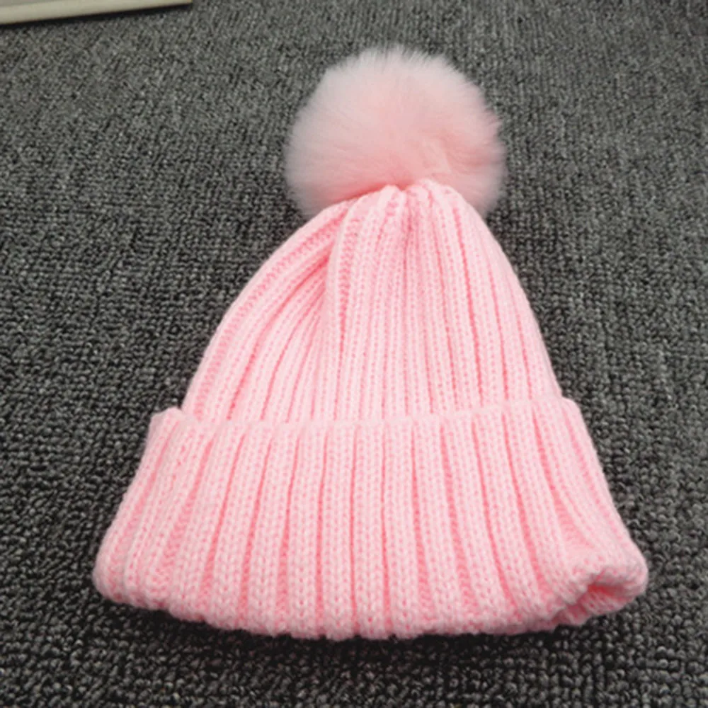 Kids Toddler Children Warm Knit Beanie Hat Boys Girls Fur Pom Bobble Crochet Cap | Детская одежда и обувь