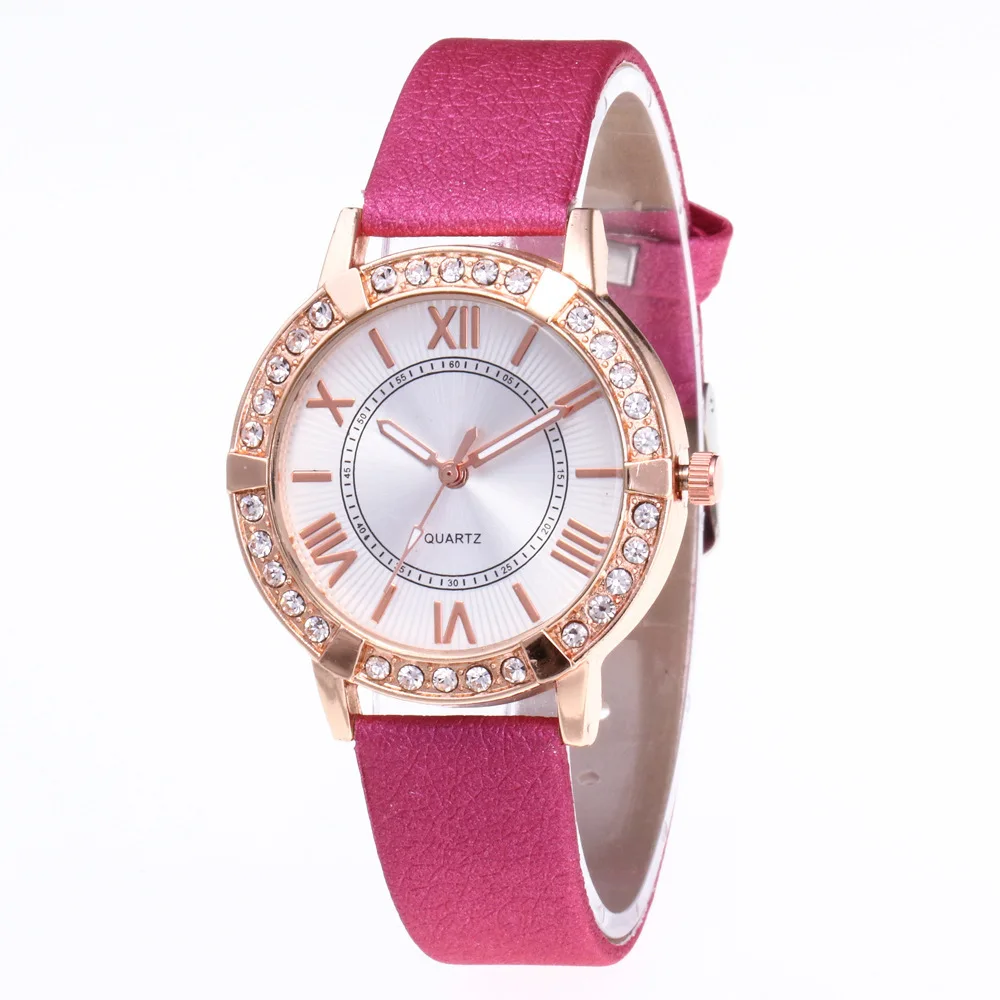 2014 новые женские часы кожаный браслет со стразами наручные модные сплав