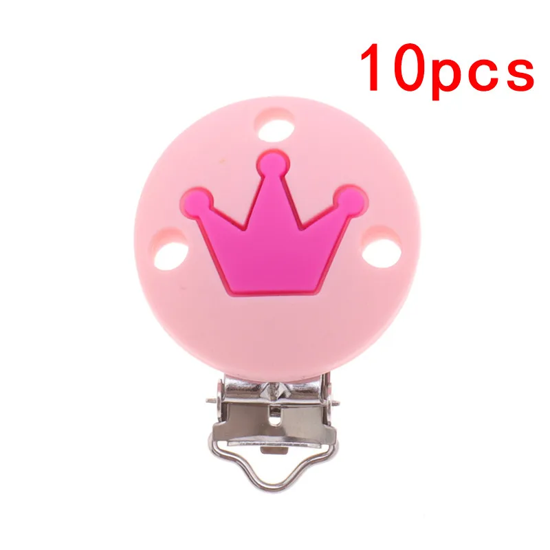 C-Candy Pink-Violet 10 шт. Силиконовый круглый зубопрорезыватель с короной в форме звезды без бисфенола, держатель на цепочке для соски, Прорезыватель для зубов, жевательные украшения для кормления - Цвет: C-Candy Pink-Violet