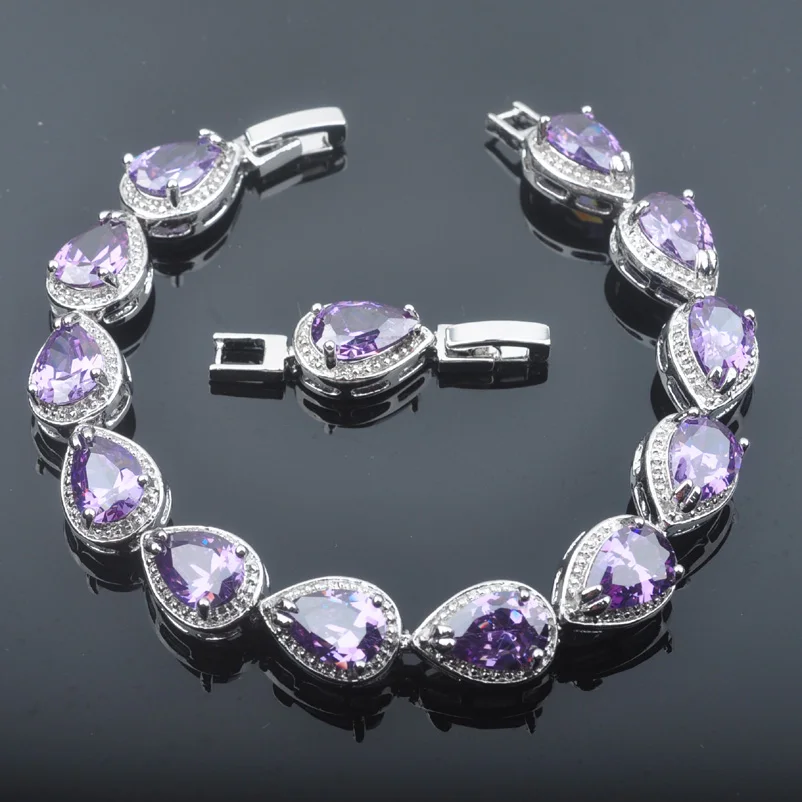 В форме капель воды фиолетовый кристалл белый CZ 925 серебро женские свадебные