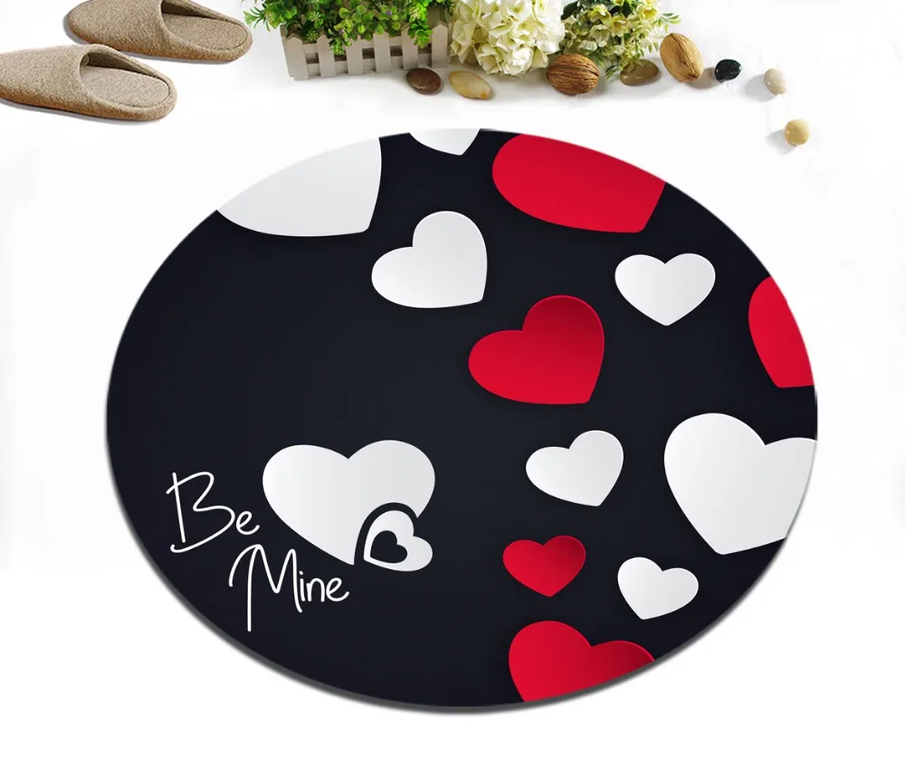 LB красный и белый сердечки Крытый кухонный круглый напольный коврик для ванной