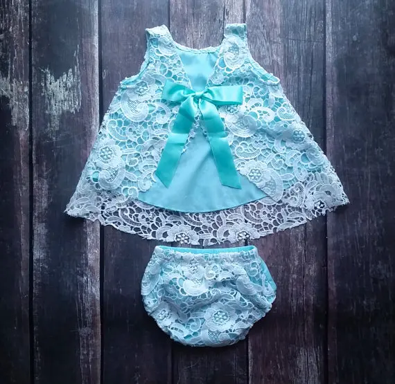 Детское платье топ с кружевом мятно синее|birthday outfit|first birthday outfitswing top |