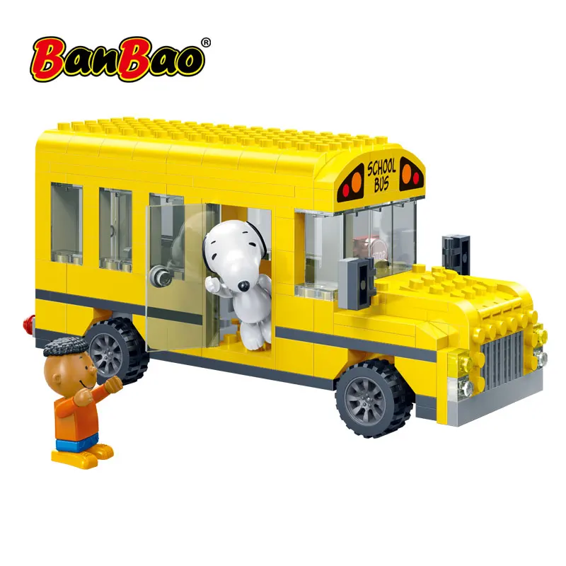 BanBao 7506 Горячие IP Snoopy арахис DIY школьные автобусы автомобили пластиковые