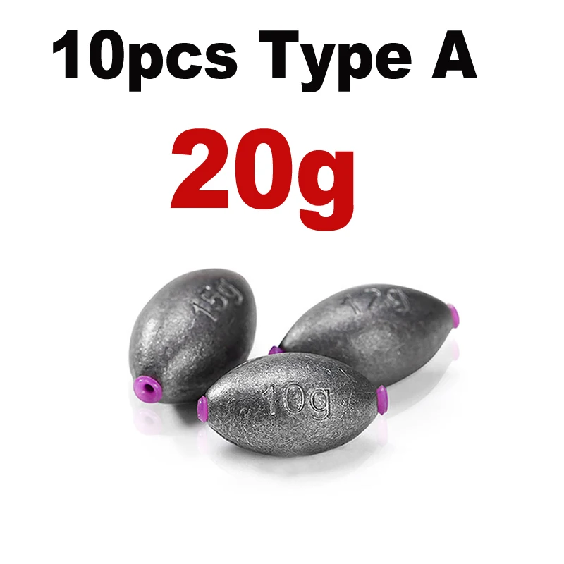 JIGEECARP 10 шт., морской окунь, для рыбалки, оливковая форма, чистый свинец, грузила, пластиковое ядро, грузило для ловли карпа, рыболовные снасти, много размеров - Цвет: 20g 10PCS