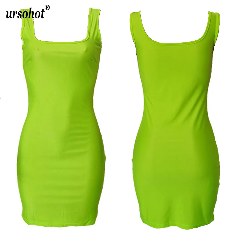 Ursohot Спагетти ремень Танк Bodycon платье летние однотонные сексуальные винтажные