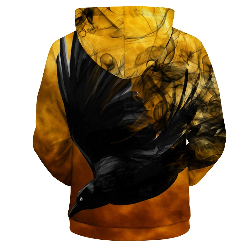 

YOUTHUP 2020 Autumn 3D Hoodies Men Funny Hooded Hoodies Long Sleeve Crow Print Hoodies Cool 3d Pullover Streetwear Unisex Coat