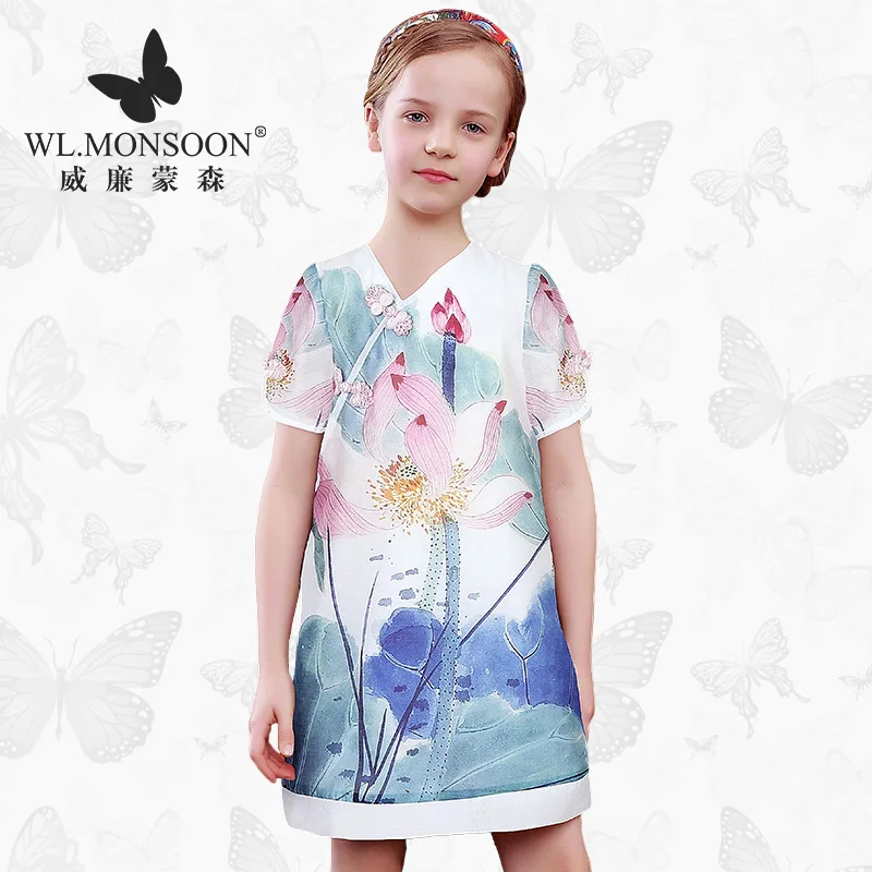 WL.MONSOON girl dress summer slim floral children's cheongsam princess thin female treasure | Детская одежда и обувь