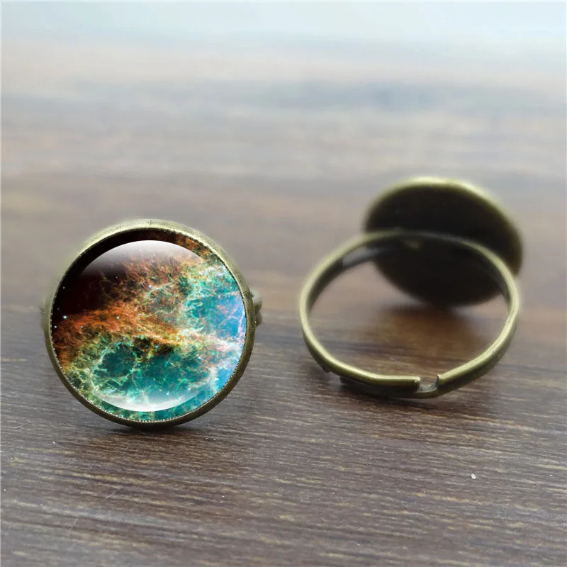 Vintage female ring Galaxy Space Glass Cabochon Fashion Jewelry Ancient bronze Adjustable Rings for Women Gifts | Украшения и
