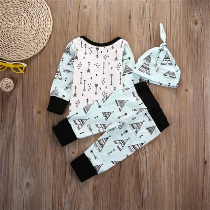 0-18M Newborn Infant Baby Boys Girls Clothes Long Sleeve Arrow Tops Harem Pants Hat 3PCS Outfits k Clothing Set 2017 Autumn | Детская