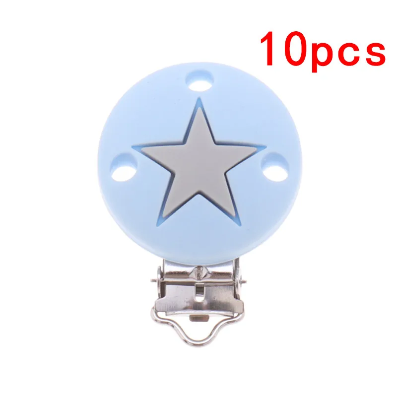 S-Pastel BLue-L-Gray 10 шт. Силиконовый круглый зубопрорезыватель с короной в форме звезды без бисфенола, держатель на цепочке для соски, Прорезыватель для зубов, жевательные украшения для кормления - Цвет: S-Pastel BLue-L-Gray