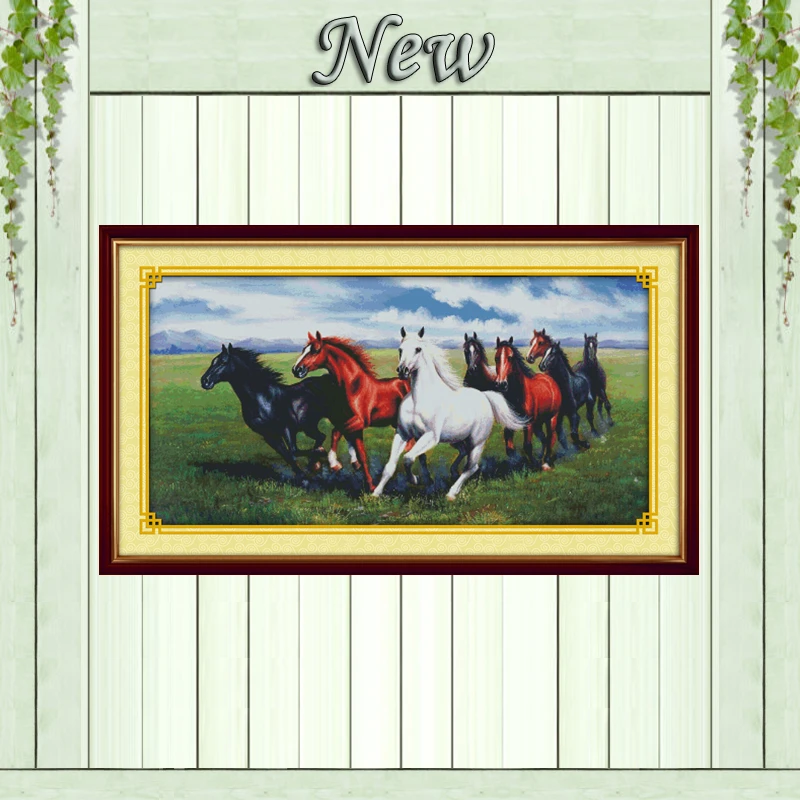 

Eight steeds galloping horses decor paintings counted print on canvas DMC 11CT 14CT Cross Stitch kits embroidery needlework Sets