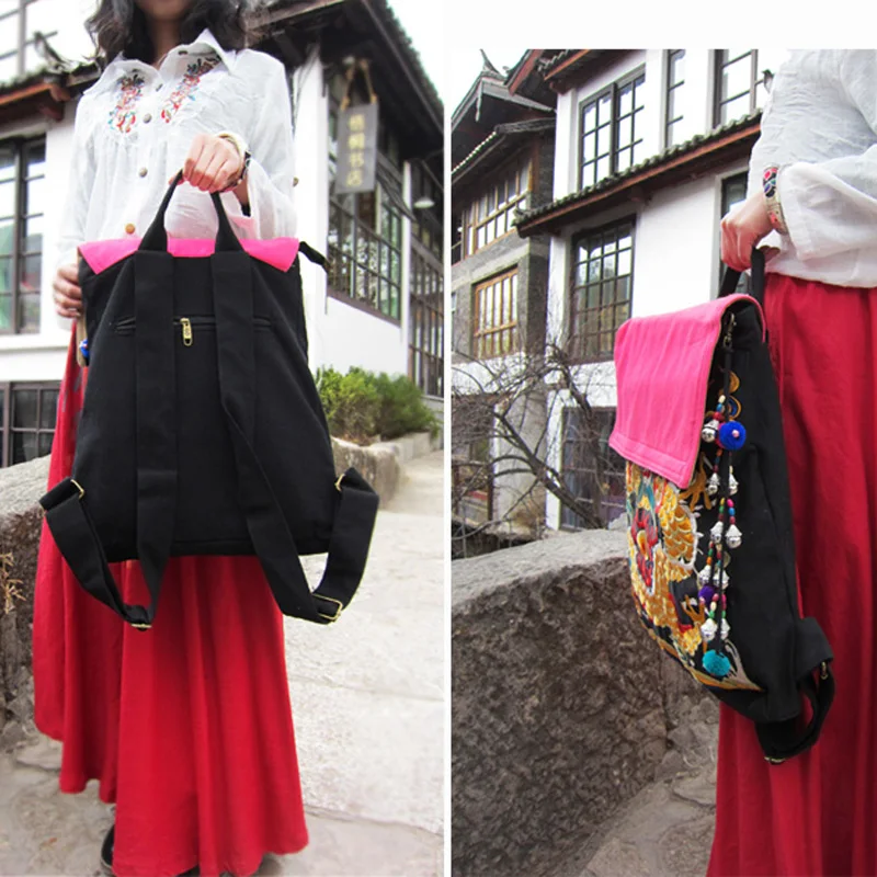 Новейший женский рюкзак с вышивкой компьютерные сумки модный вышитый холщовый |