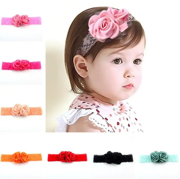 Кружевная повязка на голову для малышей сгоревший атласный цветок розы девочек