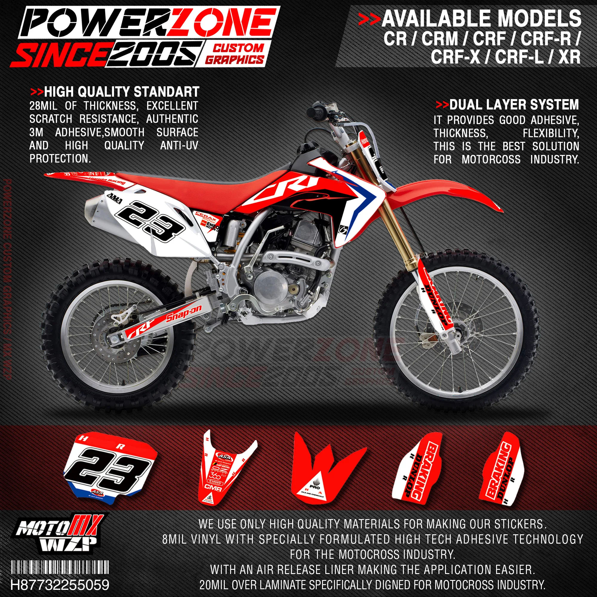PowerZone Custom Team Graphics Backgrounds Decals 3M Stickers Kit For HONDA CRF250R 2010-2013 CRF450R 2009-2012 059 | Автомобили и