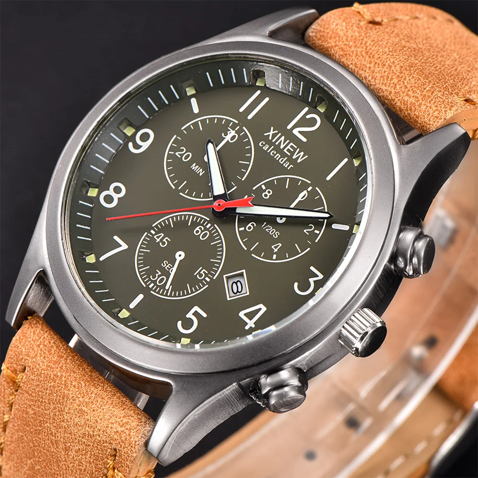 Недорогие мужские наручные часы 2018 модный бренд XINEW светящиеся стрелки из замши