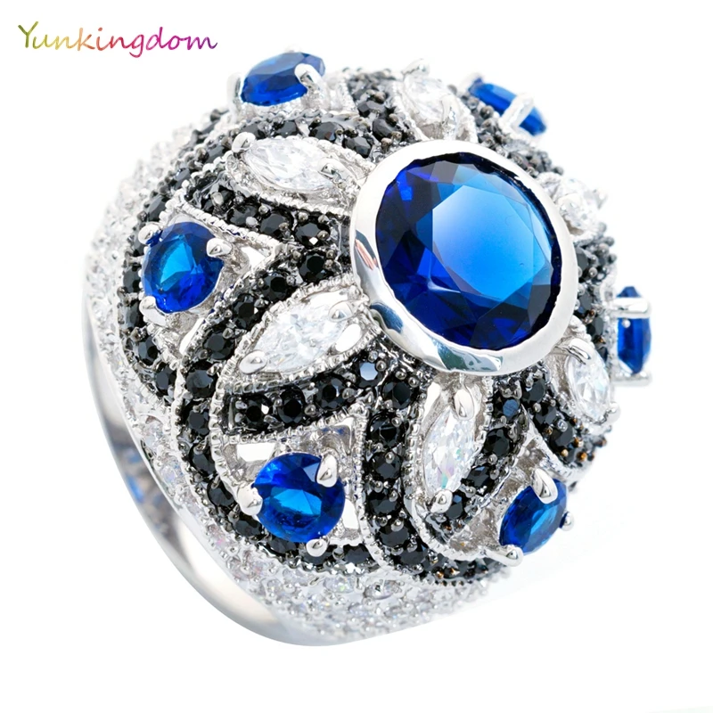 Yunkingdom великолепные синие большие кольца для женщин с инкрустацией фианитом