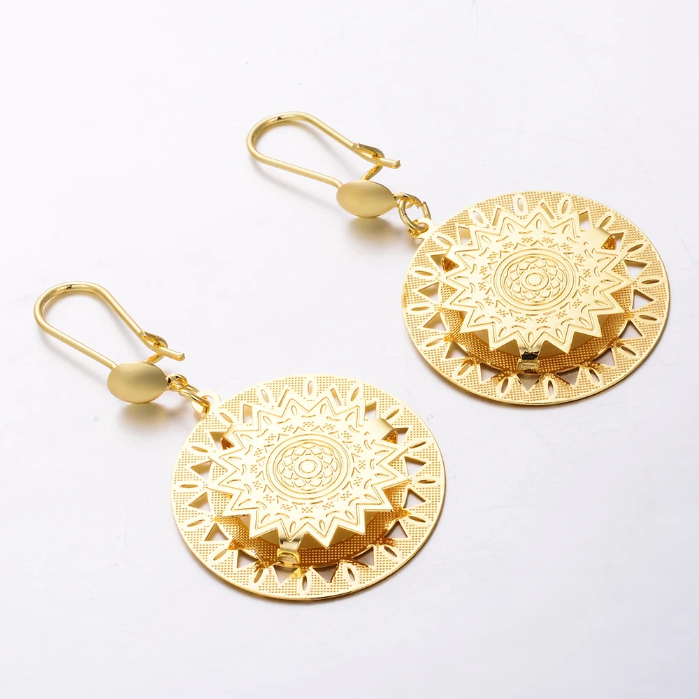 WANDO круглые массивные серьги золотого цвета длинные для девочек с солнечным