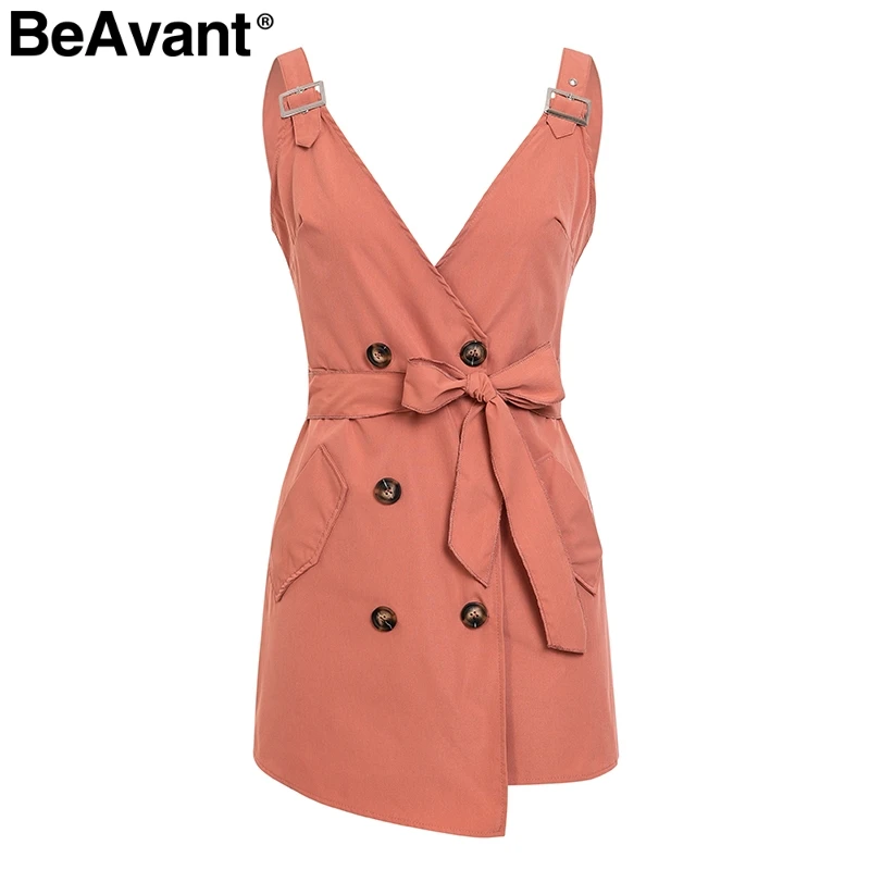 Розовый BeAvant сексуальное хлопковое платье с v-образным вырезом, женское платье с открытой спиной, черная пуговица, ТРАПЕЦИЕВИДНОЕ облегающее платье, сексуальное Клубное короткое платье без рукавов для девушек - Цвет: Розовый