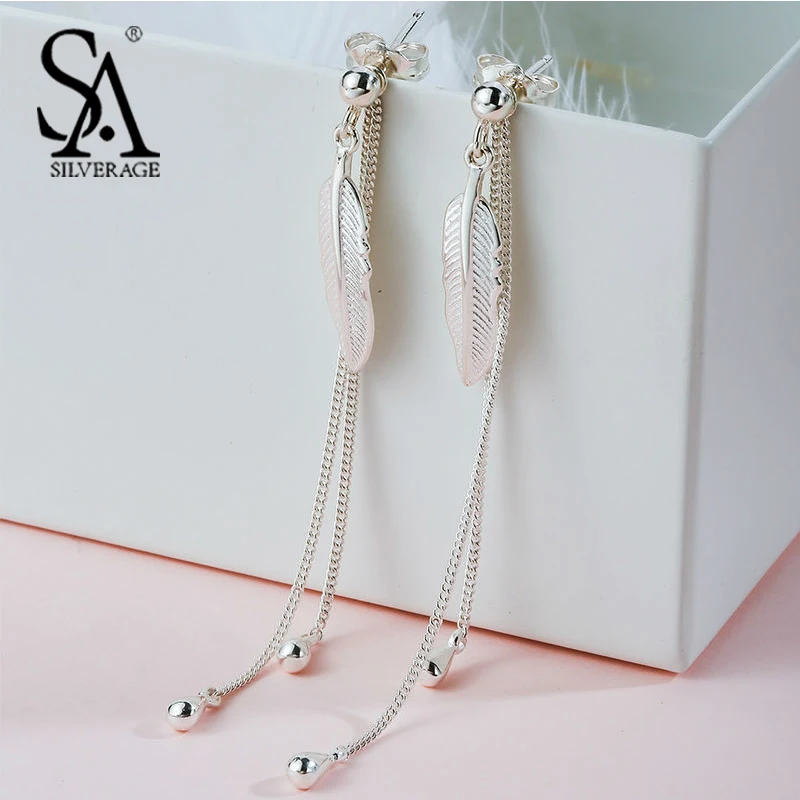 Sa silverage серебряные серьги 925 стерлингового серебра перо для женщин brincos Fine Jewelry