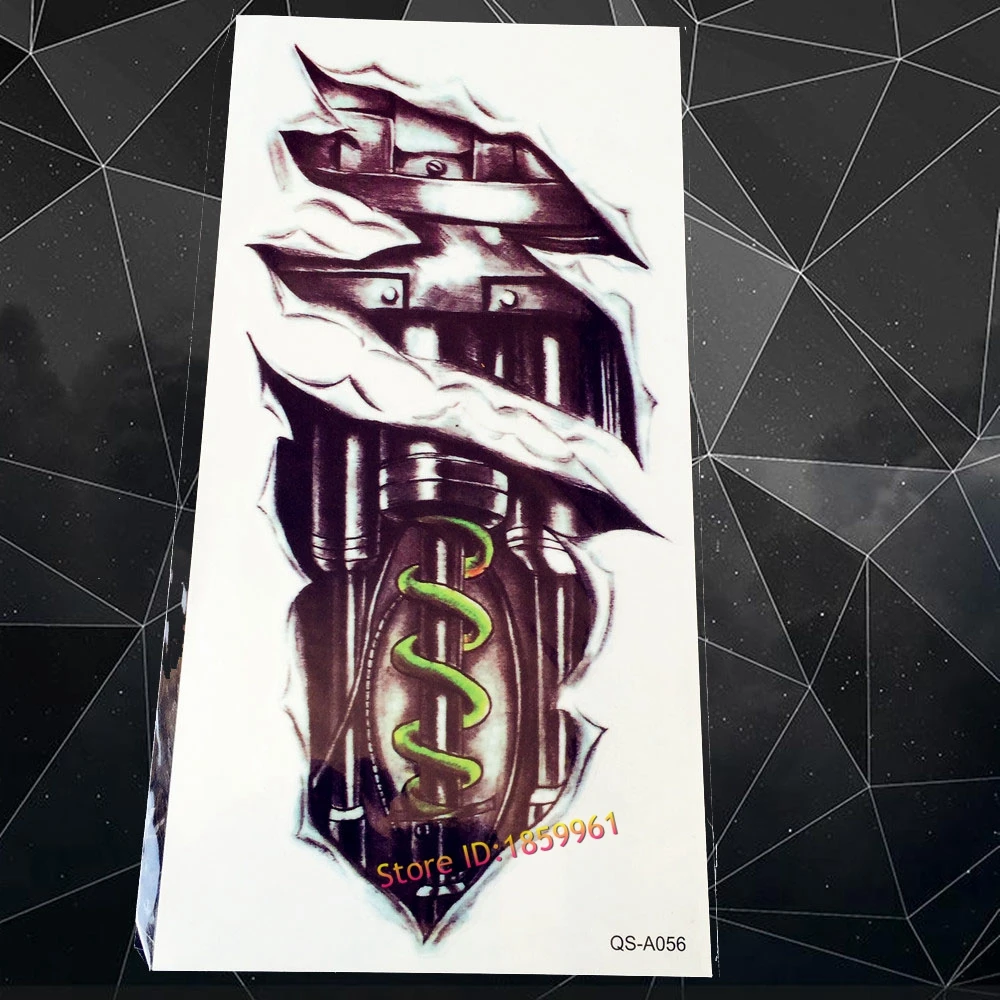 

3D Robot Mechanical Arm Sleeve Flash Tattoo Body Art Temporary Tattoo Sticker 21x15cm Waterproof Fake Tattoo For Men Henna Tatto