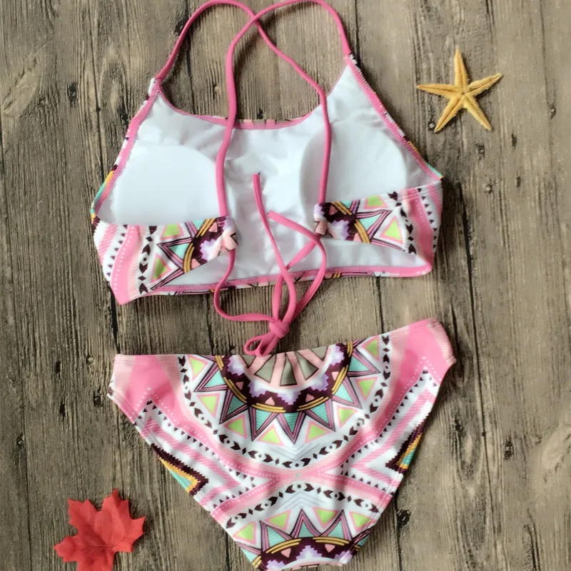 OULING 2018 бикини с высокой горловиной и лямкой на шее укороченный топ купальник