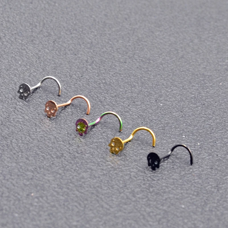 Кольцо в нос-гвоздик с черепом стиле панк кольцо из нержавеющей стали для