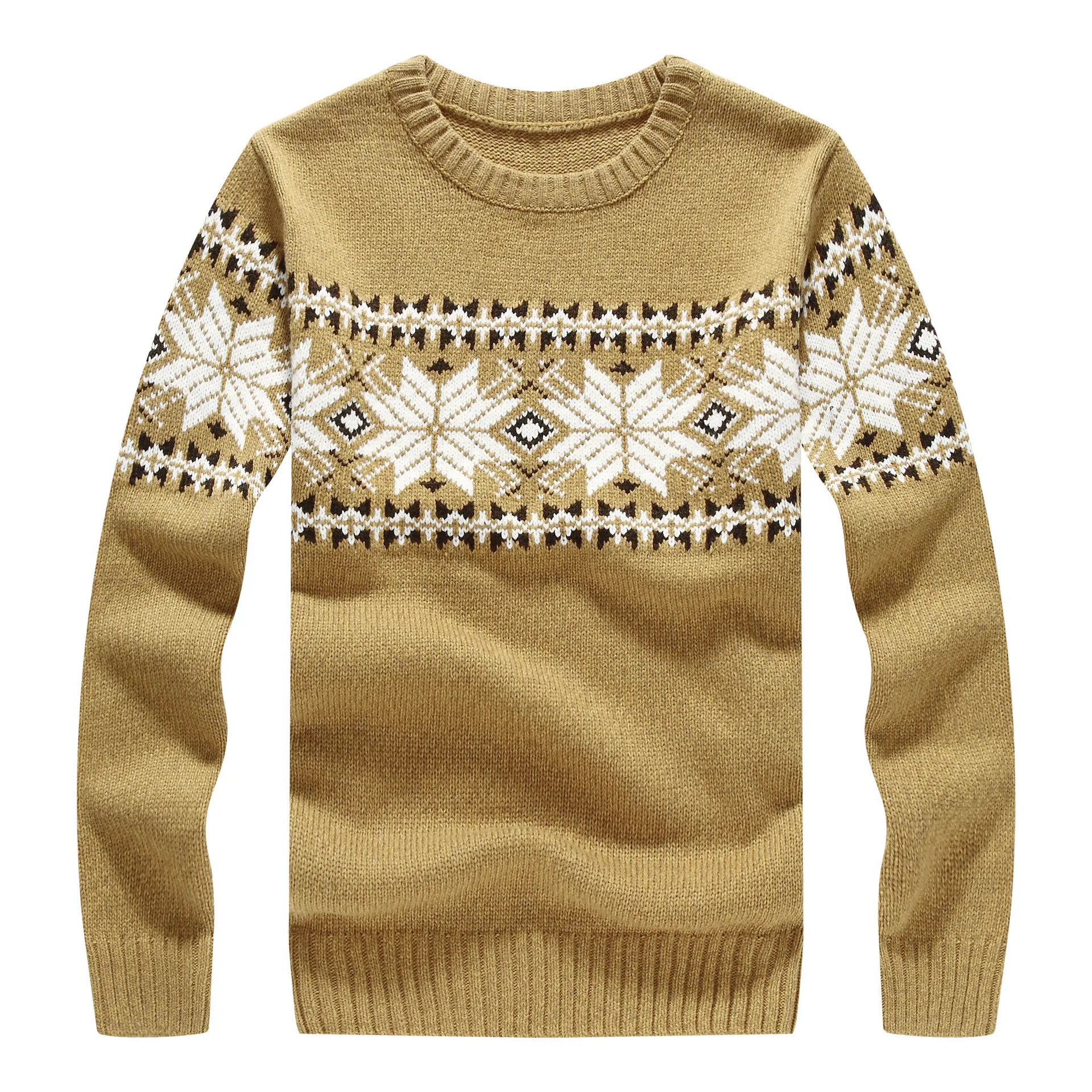 Men's Fashion Slim Thin Christmas Snowflake Sweater Men Round Neck Pullover Casual Sweaters Man Autumn Winter Cotton Jumpers | Мужская