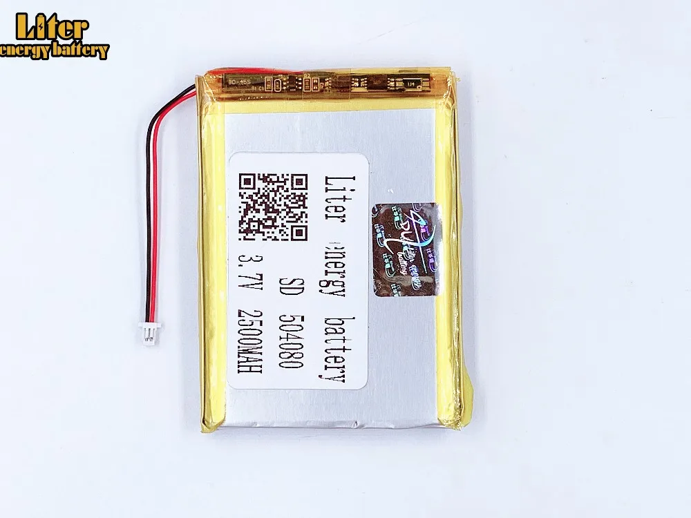 1,0 мм 2-контактный разъем Li-po аккумулятор 3,7 в 504080 2500 мАч электронные книги gps PDA литий-полимерный Li-Po перезаряжаемый аккумулятор