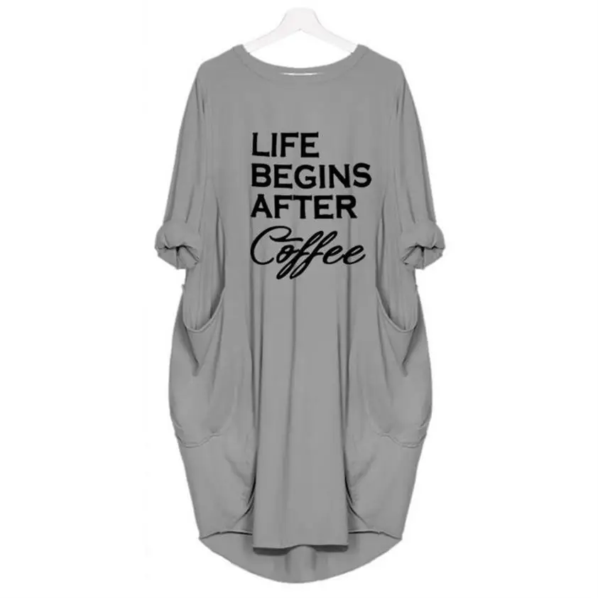 Новое поступление футболка с принтом в виде букв Pocket Life Beging After Coffee для женщин
