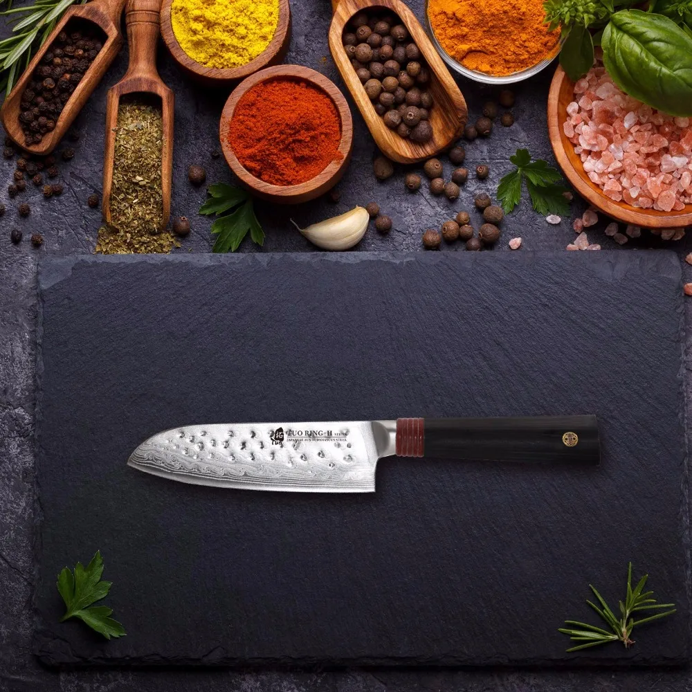 TUO Cutlery Santoku Knife Нож Сантоку VG 10 японская дамаская сталь Ring Series 5.5 &quot G10 Рукоятка|knife