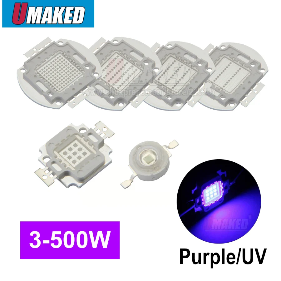 UV Purple High Power LED Chip 360Nm 375Nm 385Nm 395Nm 405Nm UVA UVB Lighting Beads 3 5 10 20 30 50 100 watts Matrix 3D