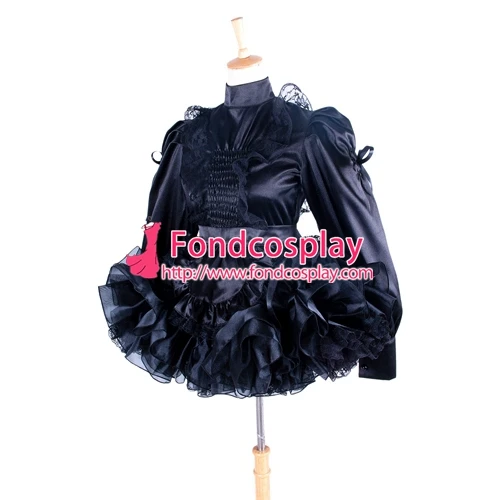 Горничная Сисси Запираемая Униформа черное атласное кружевное платье Косплей