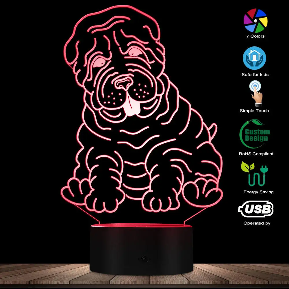 Светильник Shar Pei собака порода 3D иллюзия светильник современная светодиодная