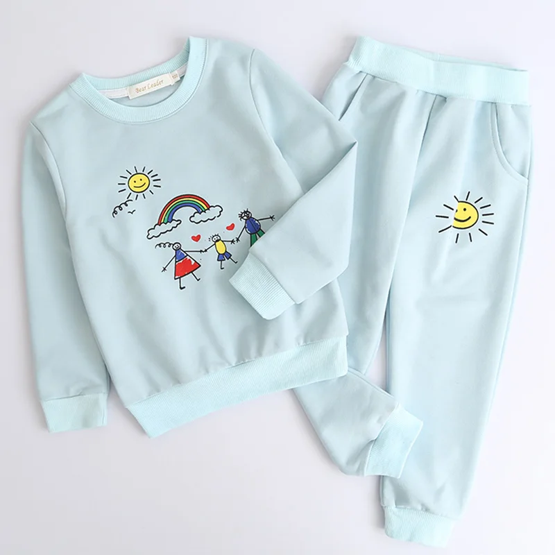az1676 -sky blue Bear leader/комплекты одежды для девочек; коллекция года; сезон осень; шерстяная спортивная одежда с длинными рукавами и рисунком солнца; комплекты одежды для детей - Цвет: az1676 -sky blue