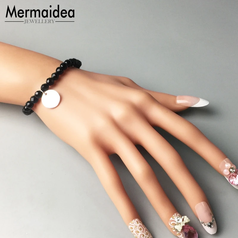 Beaded ID Bracelets with Onyx Beads silver plated Disc 2020 New Fashion Jewelry Trendy Gift for Women Girls | Украшения и