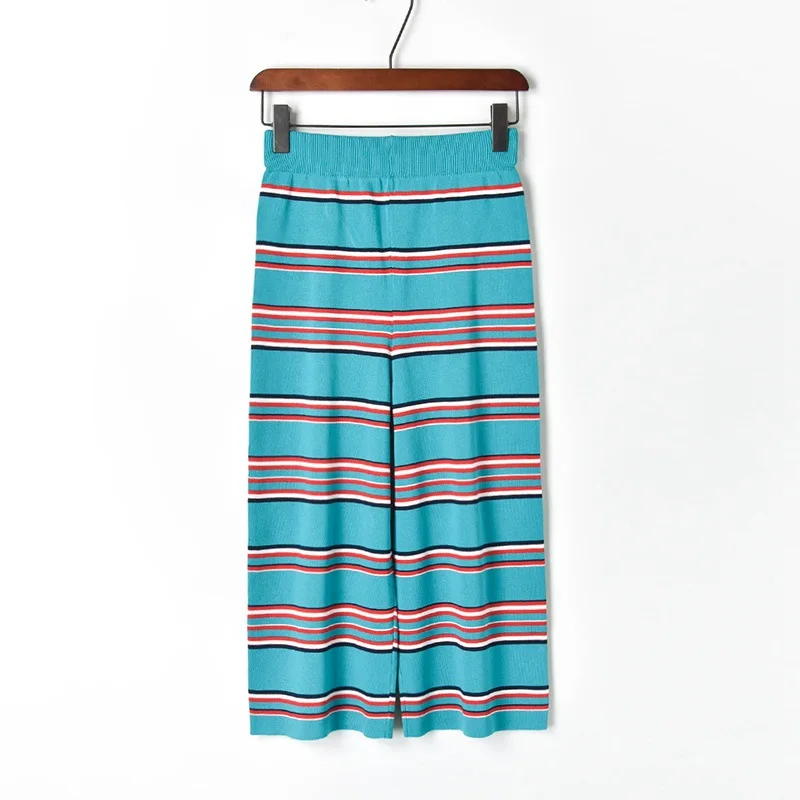 Контрастная полосатая трикотажная одежда из 2 предметов для женщин комплект двух