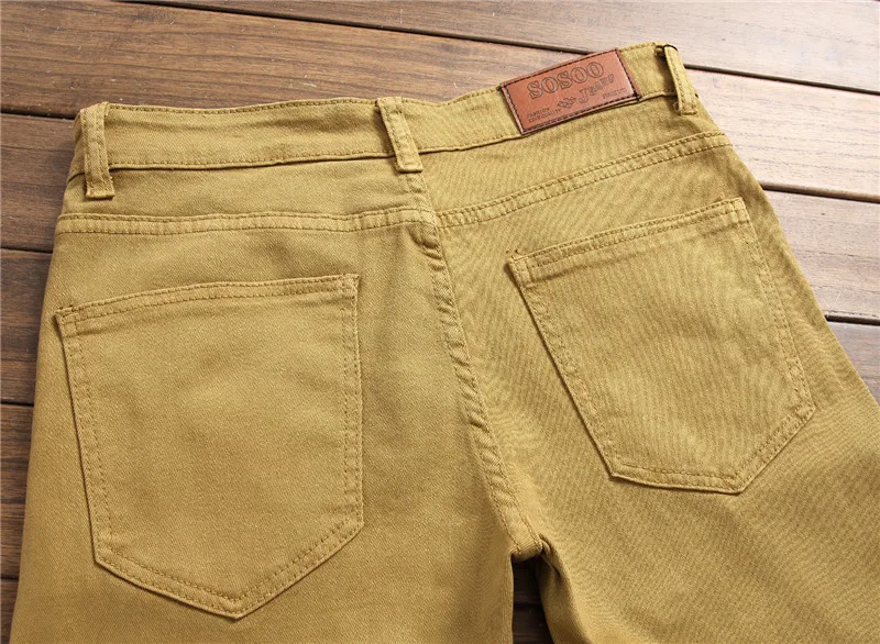 2017 New Fashion Mens Ripped Biker Jeans Pants With Holes Stretchy Distressed Motorcycle Denim Trousers Side Zipper Khaki | Мужская