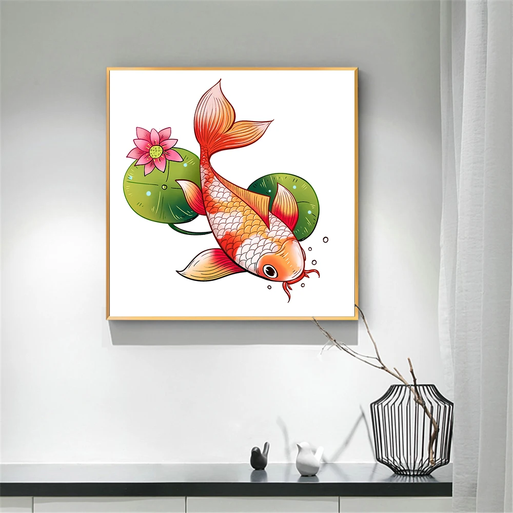 Современная печать китайский Koi Fish Lotus картина маслом холст постер настенное