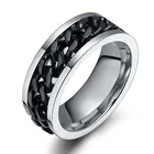 Модное кольцо-Спиннер из черной цепи для мужчин, панк, титановая сталь, металл, новый бренд, кольца на палец из нержавеющей стали 316L, ювелирные изделия