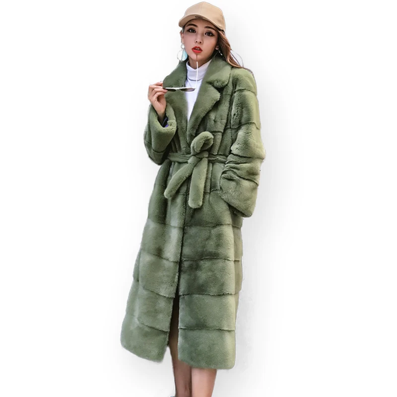 LVCHI Winter Female Sashes Long Coats Import Real mink jacket High-grade velvet Natural fur mink Women's clothing Suit collar