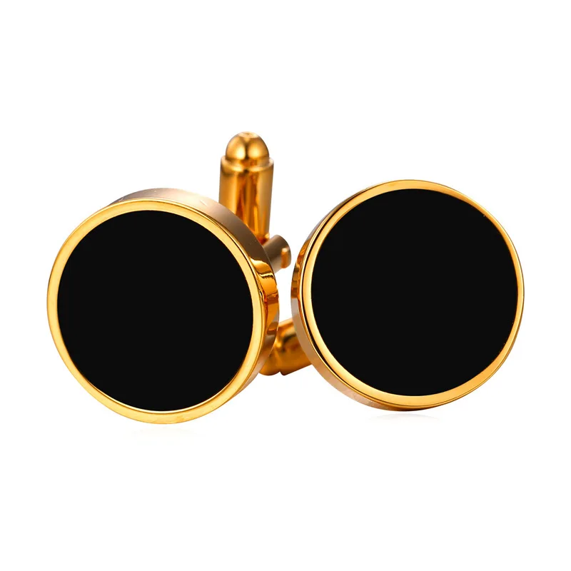 Запонки мужские круглые золотистые/серебристые с эмалью C345 | Украшения и