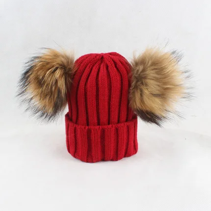 red hat 4 предмета, шапка с помпоном, шарф, детская зимняя шапочка, зимняя шапка для мальчиков и девочек, детские шапки с помпонами из натурального меха, детская трикотажная шапка и шарф - Цвет: red hat