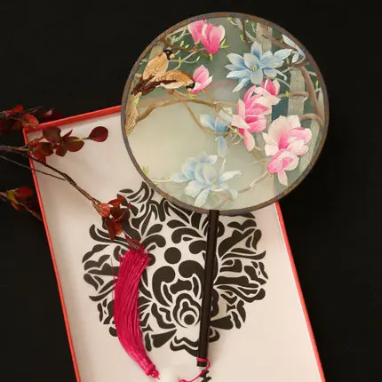 Embroidery No.19 Су вышивка Шелковый веер двусторонняя ручная вышивка китайский стиль подарок веер черное дерево круглый веер - Цвет: Embroidery No.19