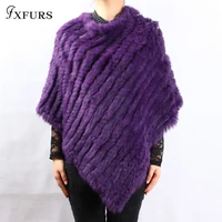 fxfurs 2020 spring autumn genuine real knitted rabbit fur poncho wrap scarves women natural rabbit fur shawl triangle cape